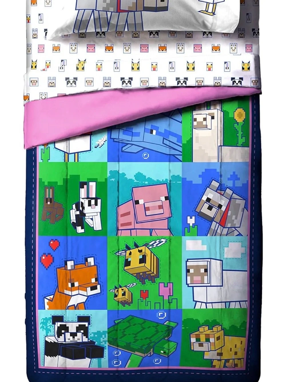 Minecraft Full Bedding Set Jay Franco Pink Blue Animals Comforter Set NEW